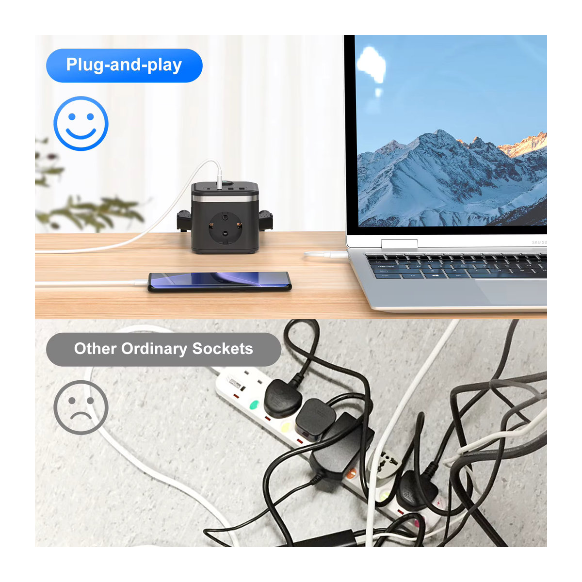 HITRENDS EU-Steckdosenleiste in Schwarz mit 3 AC-Steckdosen, 2 USB-C Schnelllade-Anschlüssen und 2 m Kabel - Bild 5