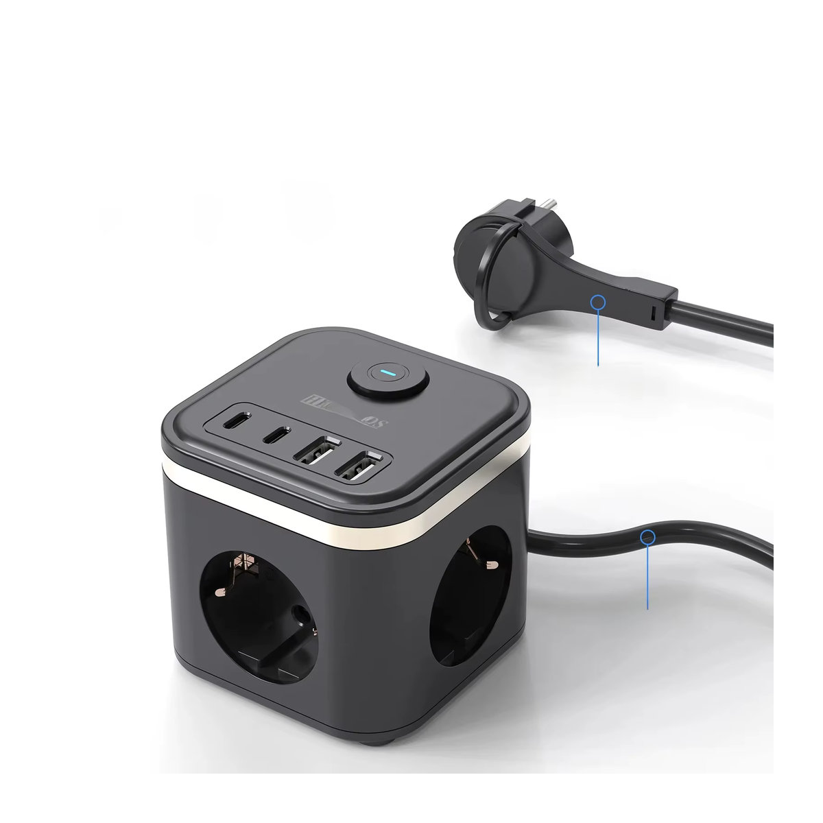 HITRENDS EU-Steckdosenleiste in Schwarz mit 3 AC-Steckdosen, 2 USB-C Schnelllade-Anschlüssen und 2 m Kabel - Bild 7