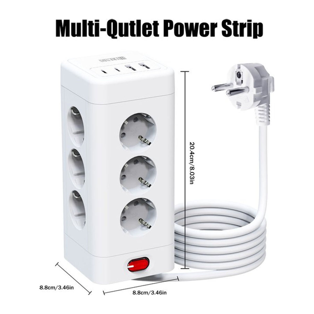 HITRENDS Multifunktionale Stromversorgungsplatine mit 8 oder 12 Steckdosen, 2 USB-A und 2 USB-C Schnellladeanschlüssen in Weiß - Bild 1