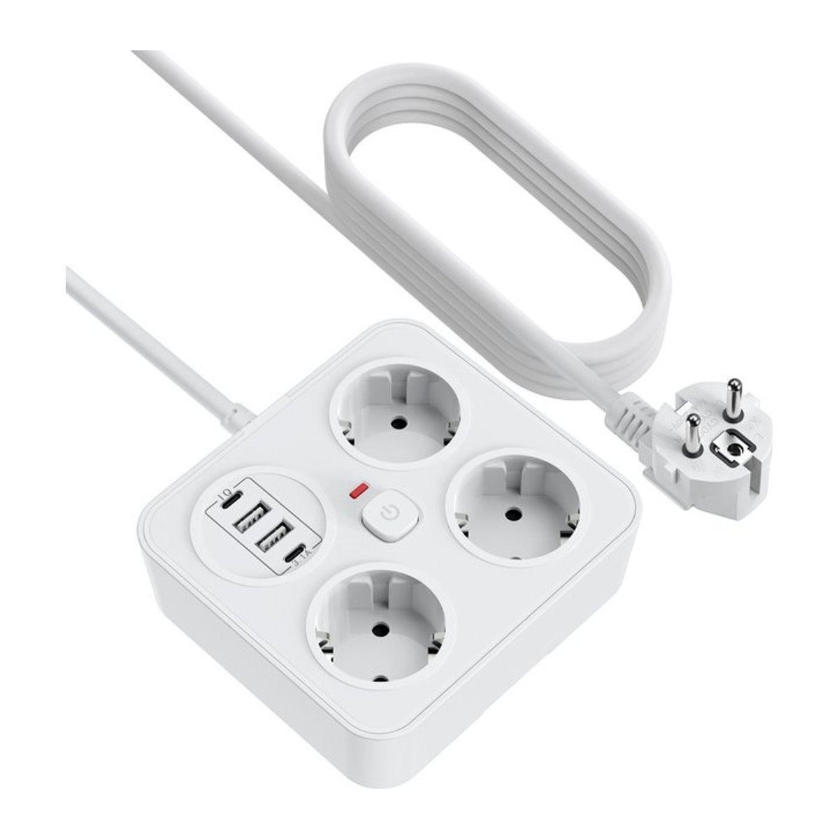 HITRENDS Steckdosenleiste mit 3 AC-Steckplätzen, 2 USB-A und 2 USB-C Anschlüssen, Überspannungsschutz, Weiß, Minimalistisches Design - Bild 1