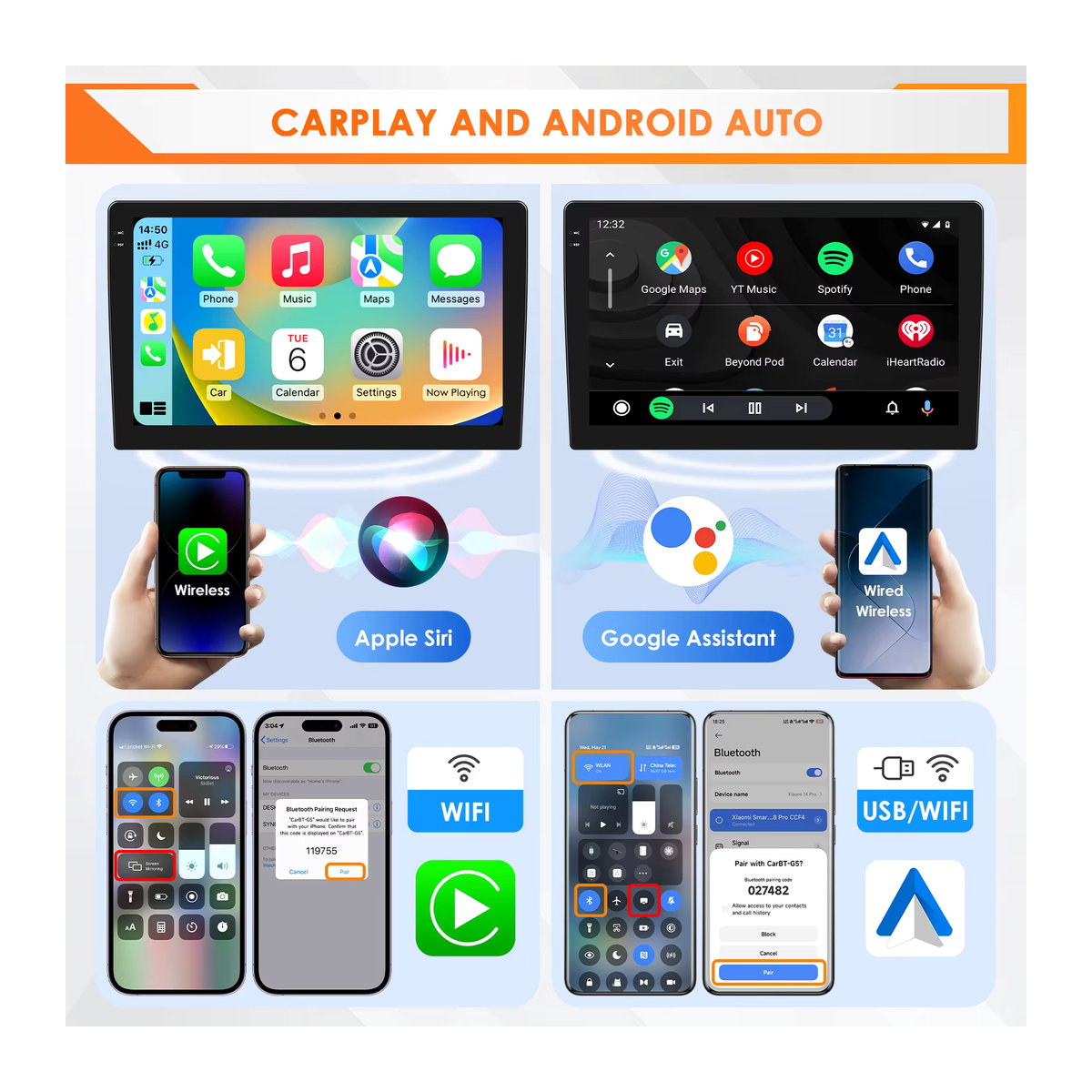 Hizpo Android 14 Autoradio Multimedia Navigationsgerät mit GPS, Bluetooth und 360 Kamera für Honda Fit Jazz 2007 - 2013, Schwarz, 2 Din - Bild 4