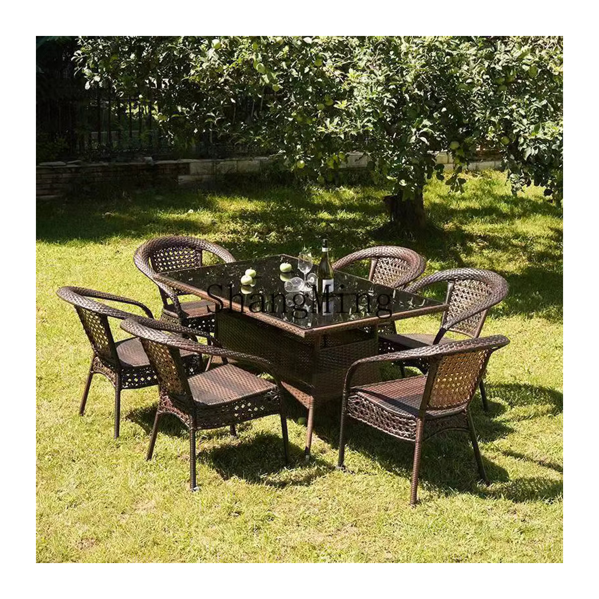 HJ Balkon-Rattanstuhl Set aus 3 Teilen in Braun mit geometrischem Design für den Garten und Outdoor-Bereich - Bild 2