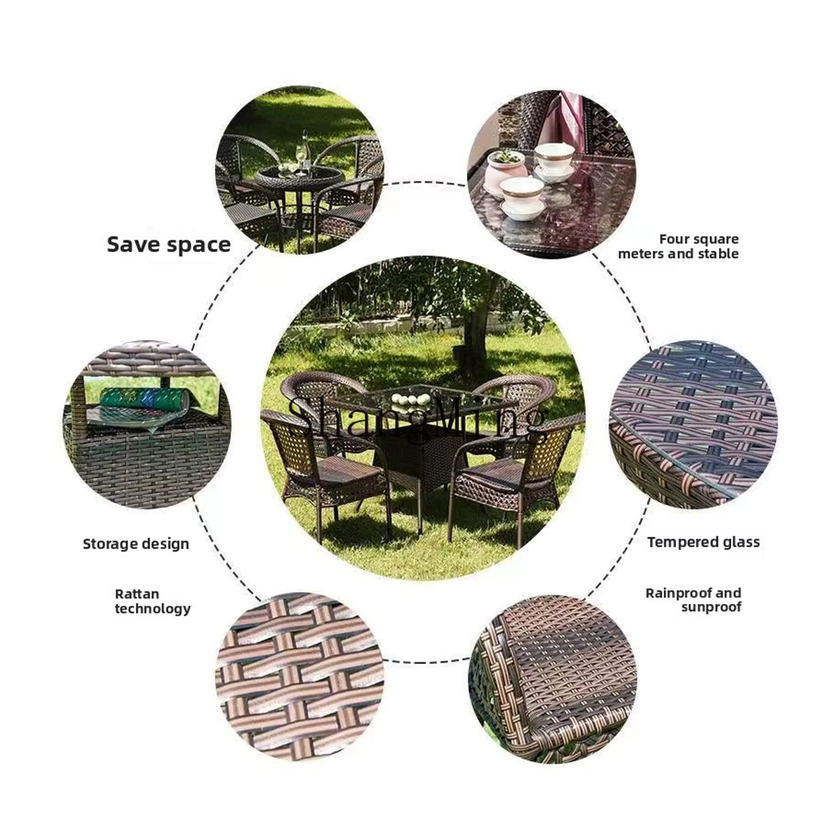 HJ Balkon-Rattanstuhl Set aus 3 Teilen in Braun mit geometrischem Design für den Garten und Outdoor-Bereich - Bild 4