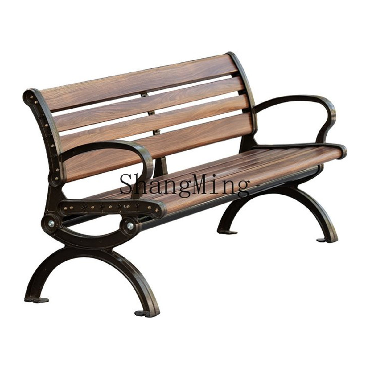 HJ Park Outdoor-Bank aus Aluminiumguss in Braun mit Rückenlehne und Streifenmuster für deinen Garten - Bild 1