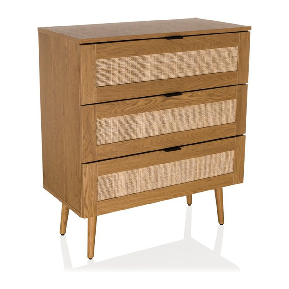 hjh LIVING Kommode BOHEO K in Eiche Natur mit Rattangeflecht und 3 Schubladen B/T/H: 80 x 40 x 91 cm - Bild 1