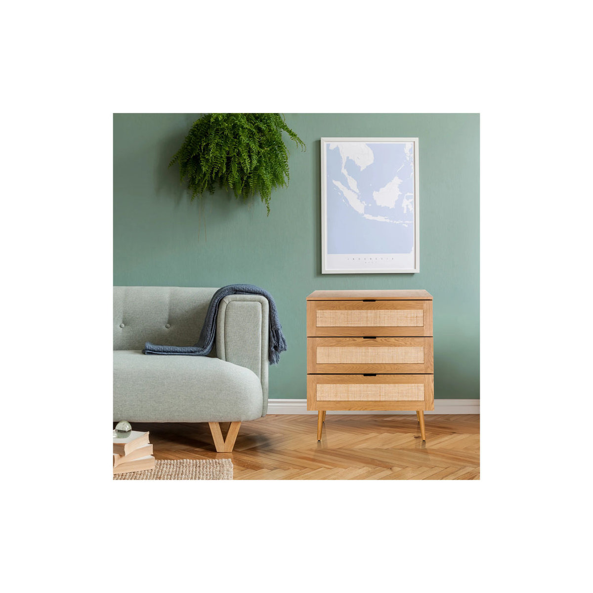hjh LIVING Kommode BOHEO K in Eiche Natur mit Rattangeflecht und 3 Schubladen B/T/H: 80 x 40 x 91 cm - Bild 2