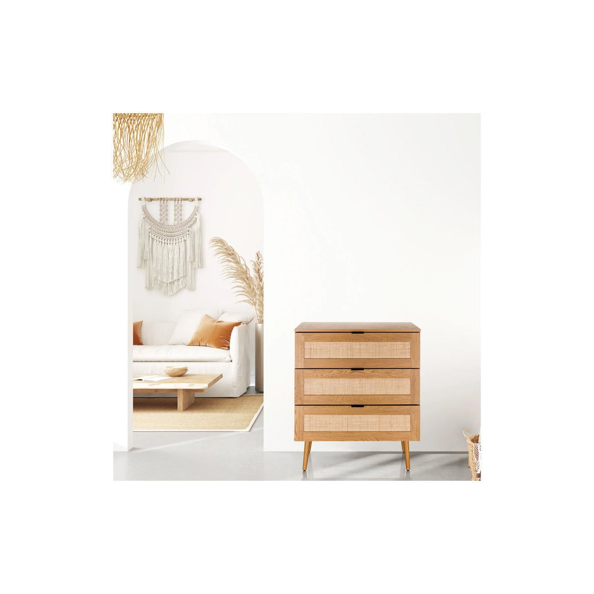 hjh LIVING Kommode BOHEO K in Eiche Natur mit Rattangeflecht und 3 Schubladen B/T/H: 80 x 40 x 91 cm - Bild 3