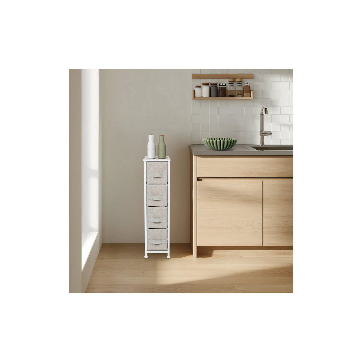 HJH LIVING Kommode FOLDRESS S in Grau mit Stoff und Holz, modern und minimalistisch, B/T/H: 63,5 x 30 x 73 cm - Bild 2