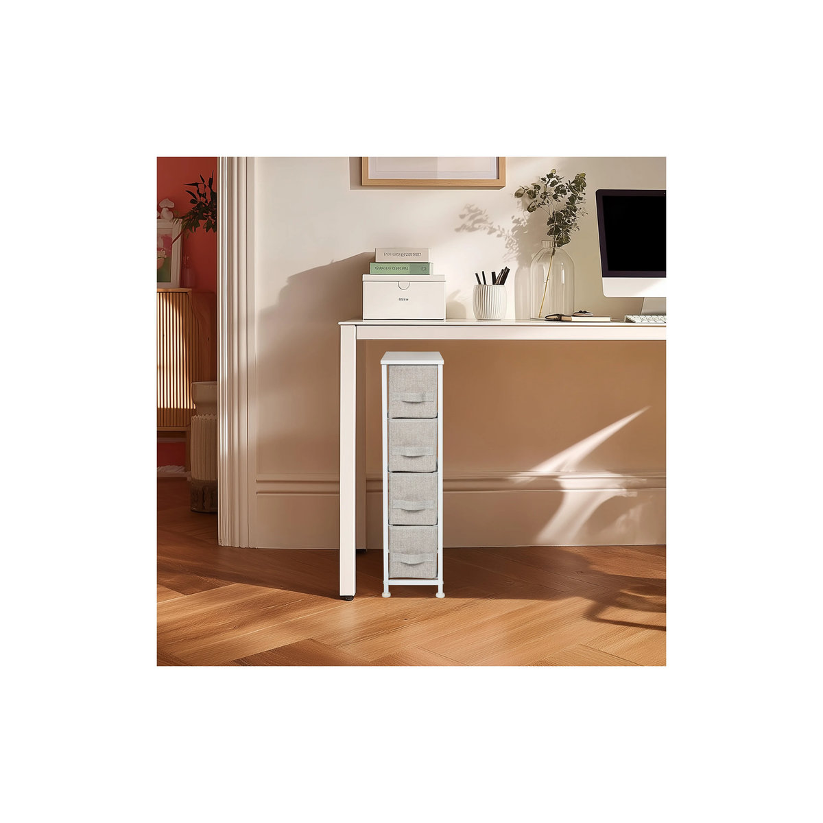 HJH LIVING Kommode FOLDRESS S in Grau mit Stoff und Holz, modern und minimalistisch, B/T/H: 63,5 x 30 x 73 cm - Bild 3
