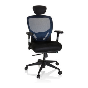 hjh OFFICE High End Chefsessel Venus Base mit Stoffsitz und Netzrücken in Blau und Schwarz