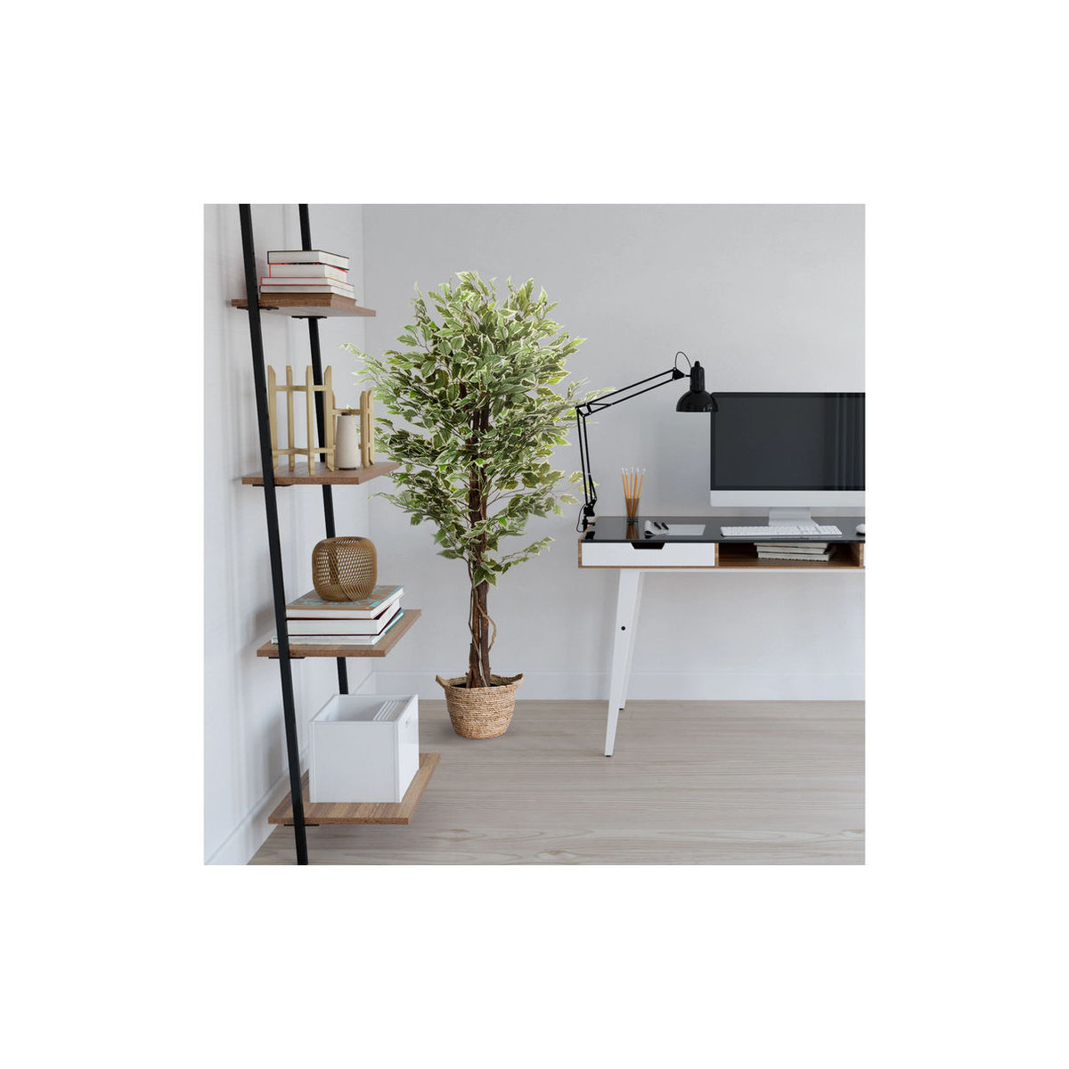 hjh OFFICE Kunstpflanze Ficus in Grün aus Kunststoff und Textil - Bild 4