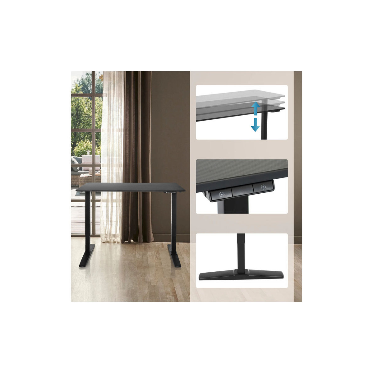 hjh OFFICE Schreibtisch STAND CARBON Elektrisch höhenverstellbar Schwarz B: 120 cm, T: 60 cm - Bild 3