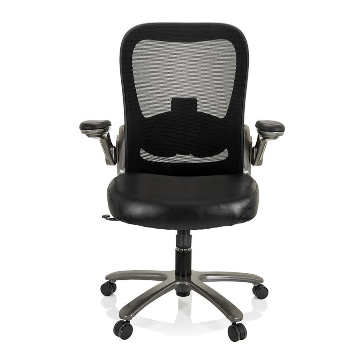 HJH OFFICE Schwerlaststuhl INSTRUCTOR XXL Drehstuhl in Schwarz mit Kunstleder und Netzstoff sowie abklappbaren Armlehnen - Bild 1