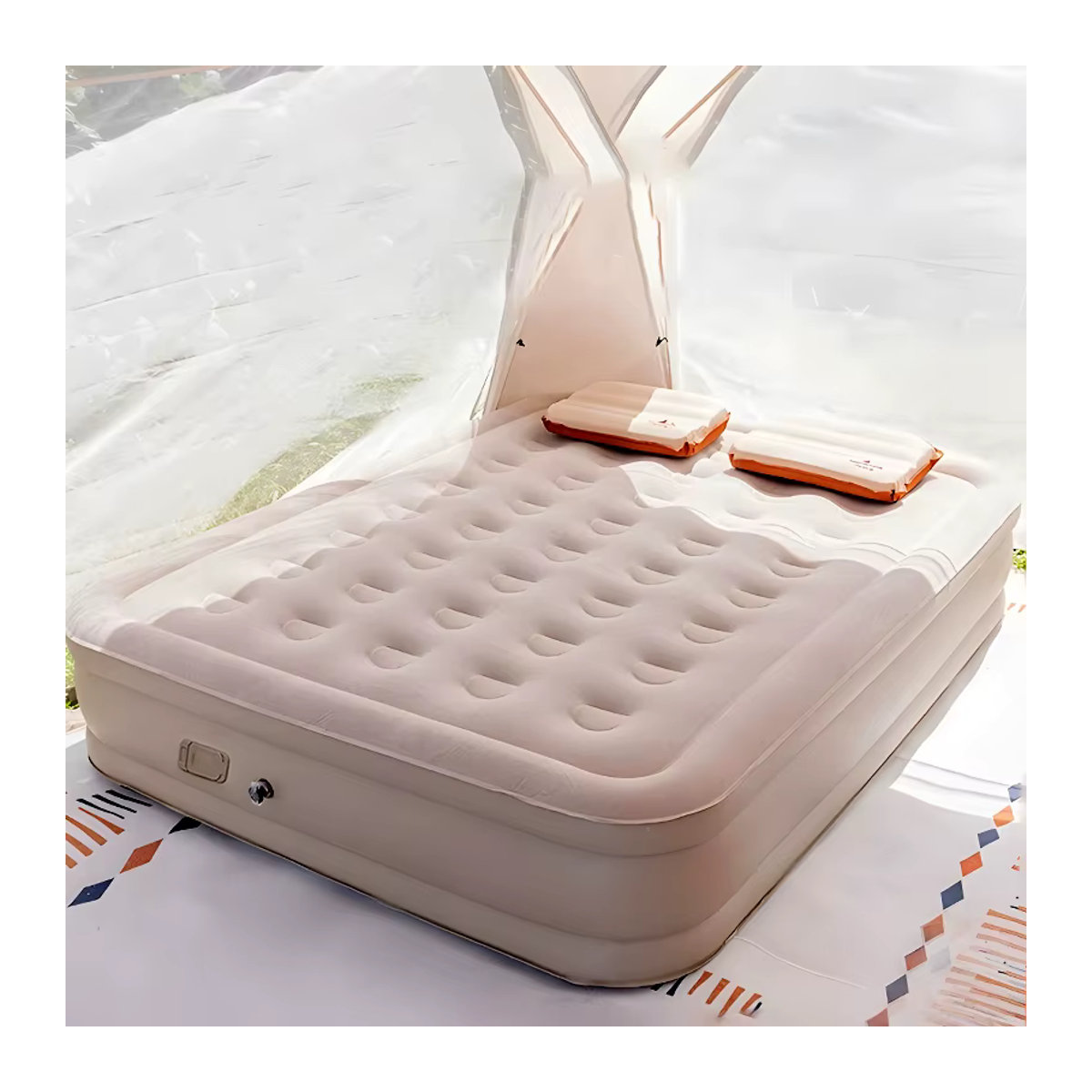 Hlamder Queen-Luftmatratze mit integrierter Pumpe und beflockter Oberseite in Beige - Bild 5