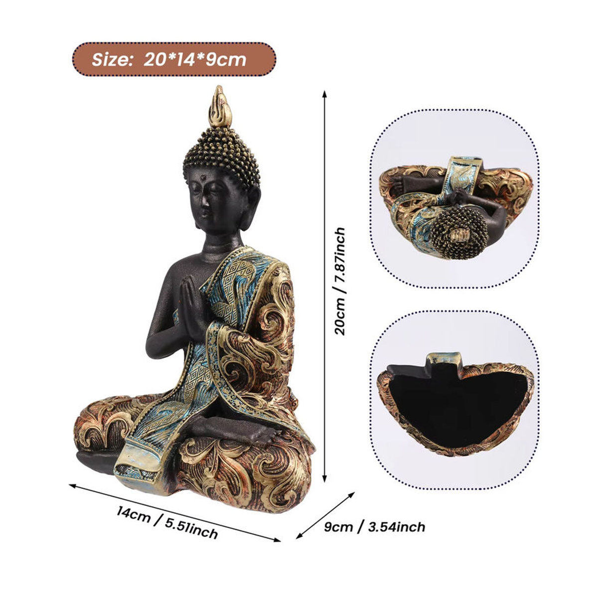 HLES Buddha-Statue in Schwarz aus Kunstharz als orientalische Dekoration für Meditation und Feng Shui - Bild 6