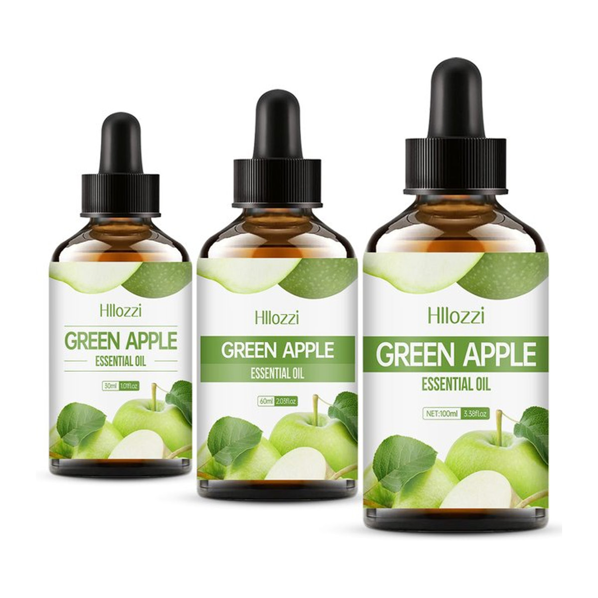 Hllozzi Ätherisches Apfelöl für Aromatherapie und Diffusoren, Grüner Apfel, 30 ml Glasflasche, Grün und Braun - Bild 1
