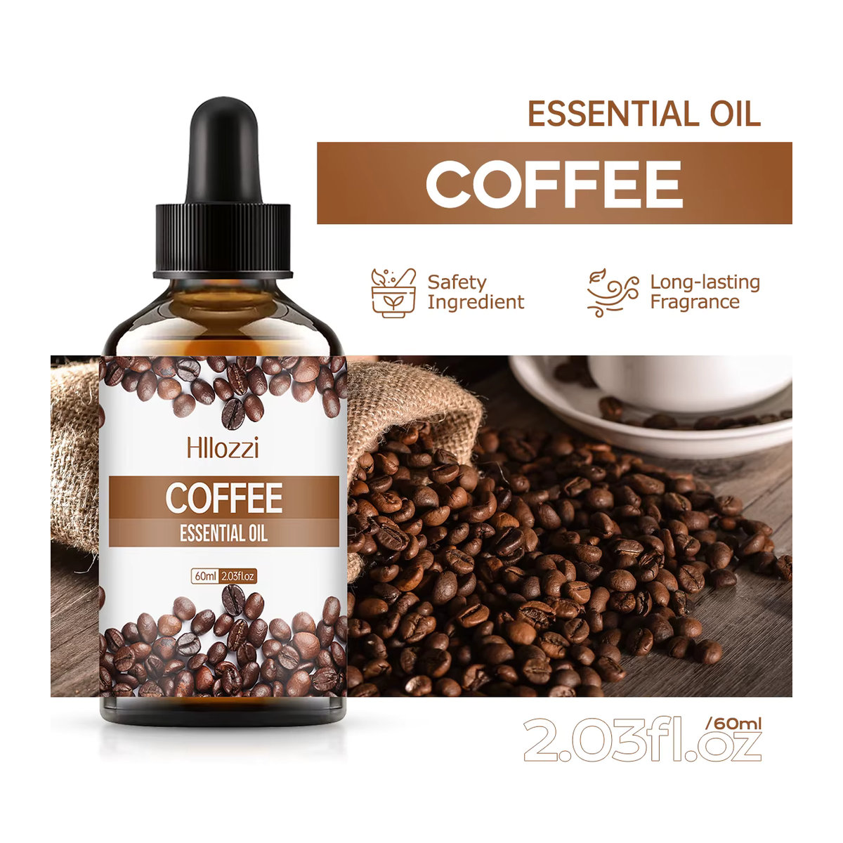 Hllozzi Ätherisches Kaffeeöl für Hautpflege und Aromatherapie in braunen Glasflaschen, Unisex - Bild 3