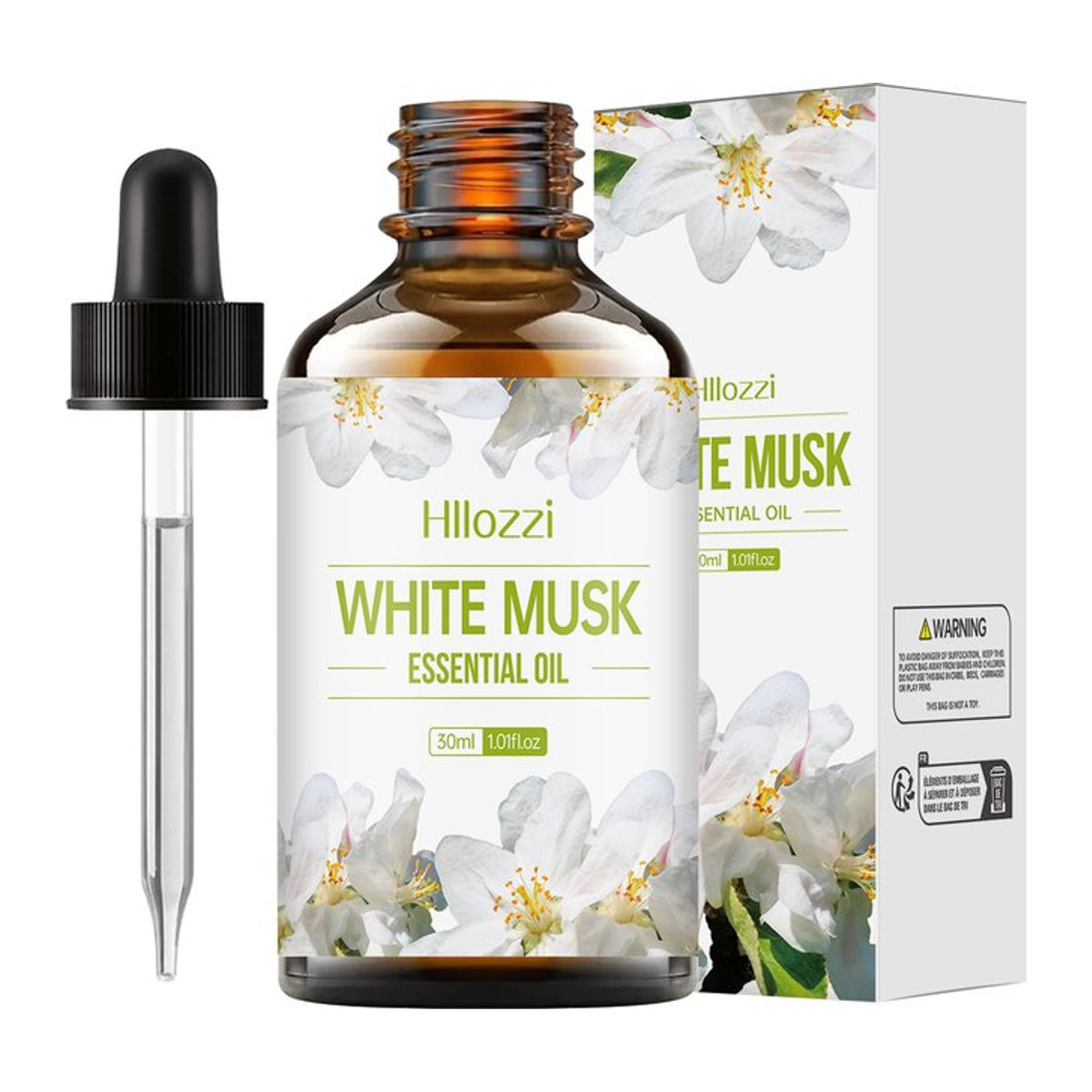 Hllozzi Ätherisches Öl mit weißem Moschus und weißer Vanille in brauner Glasflasche für Aromatherapie, Hautpflege und Haarpflege - Bild 1
