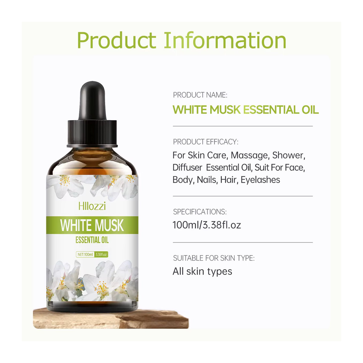 Hllozzi White Musk Ätherisches Öl in brauner Glasflasche für Hautpflege und Diffusor - Bild 3