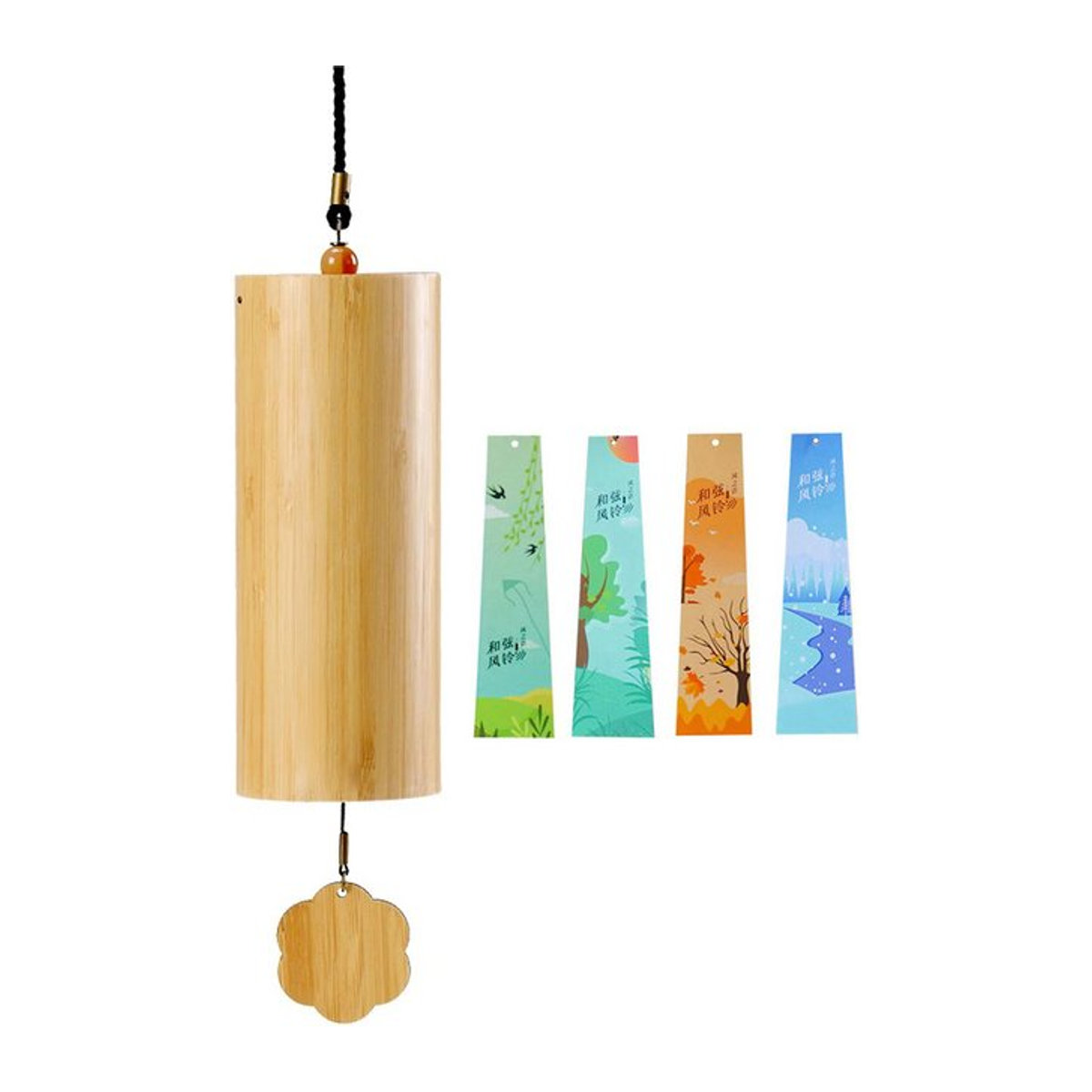 Hluru Windspiel aus Bambus mit 8 Stangen in Beige für Garten und Terrasse zur Zen Meditation - Bild 1