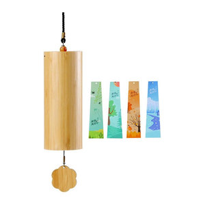 Hluru Windspiel aus Bambus mit 8 Stangen in Beige für Garten und Terrasse zur Zen Meditation
