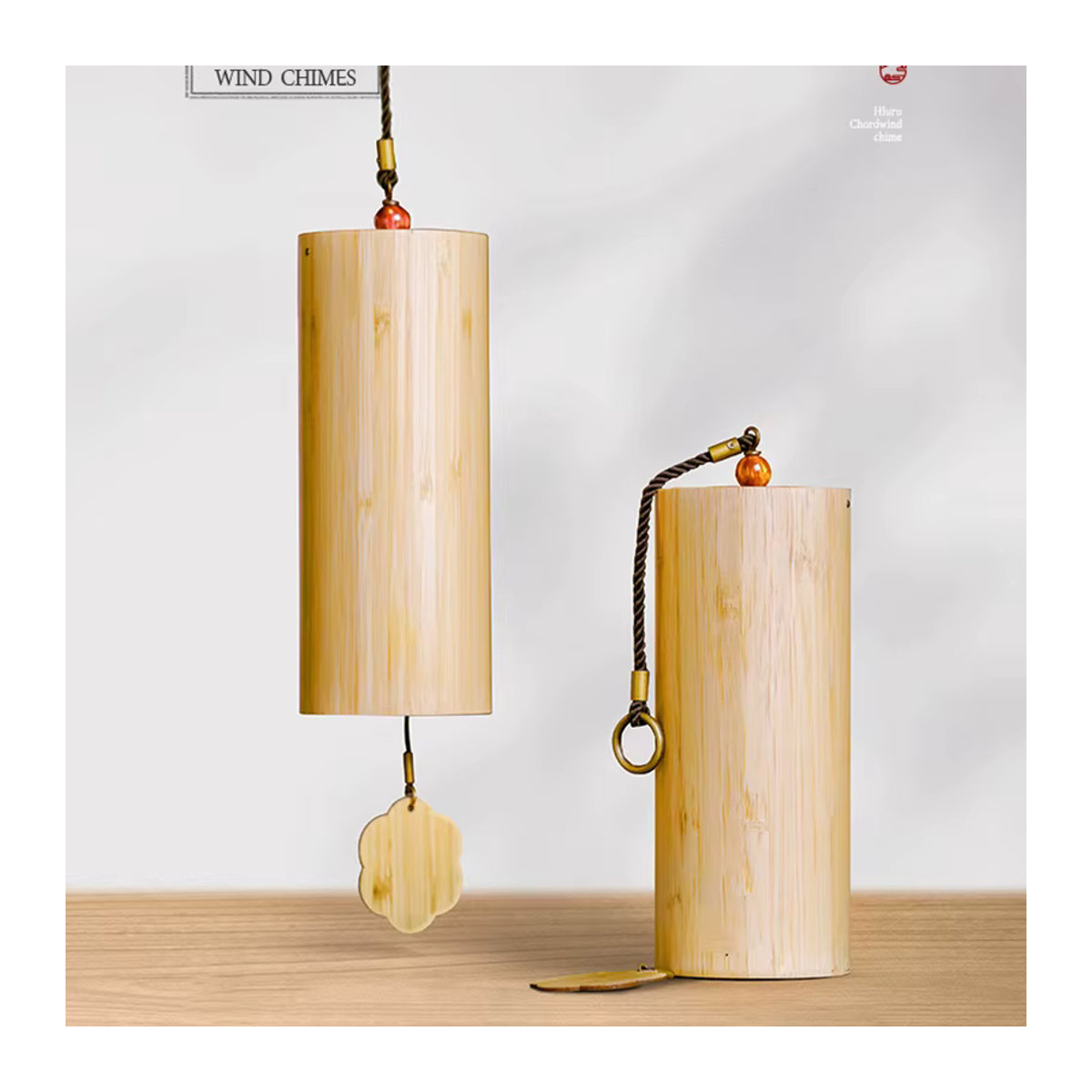 Hluru Windspiel aus Bambus mit 8 Stangen in Beige für Garten und Terrasse zur Zen Meditation - Bild 2