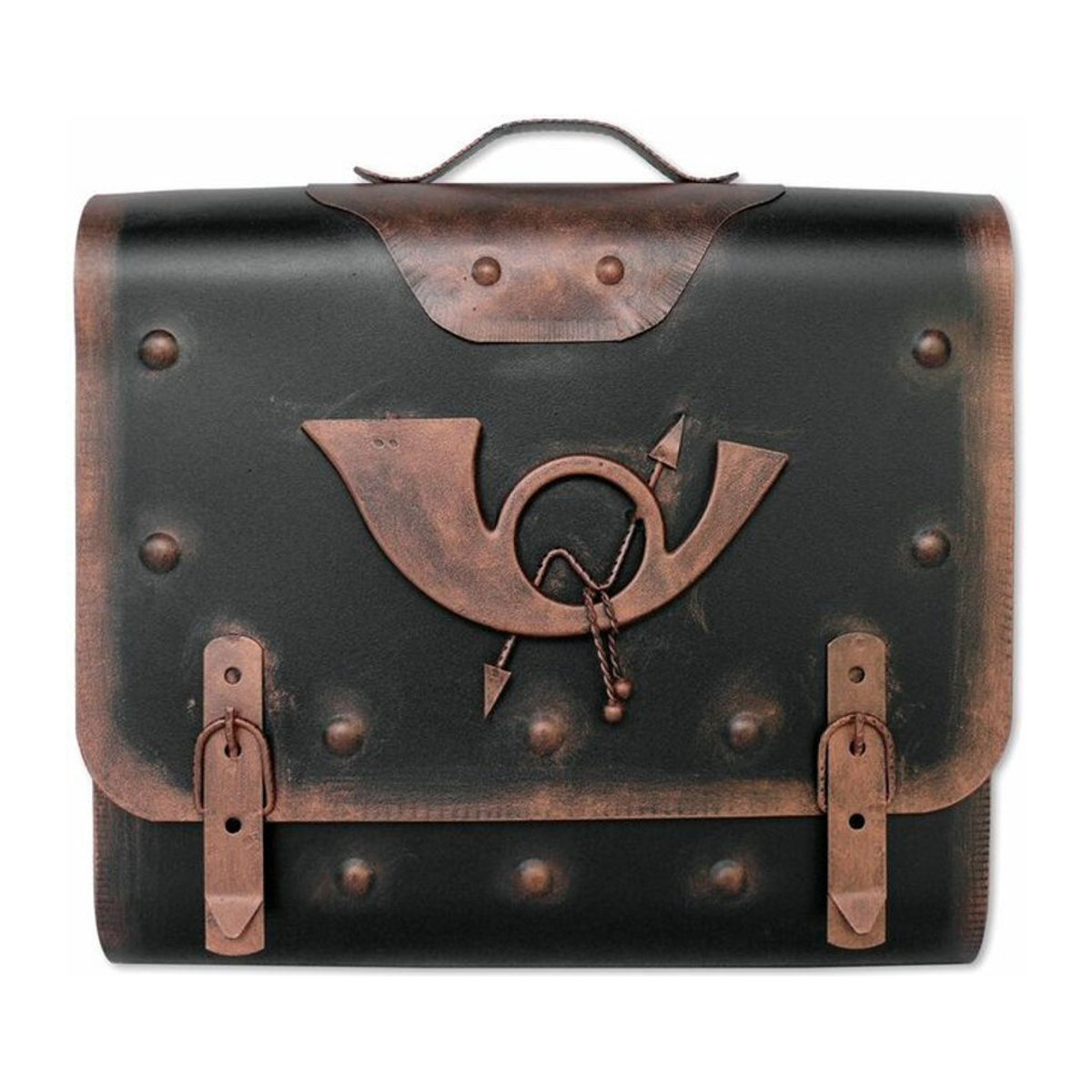 HMF Briefkasten Alter Ranzen mit Posthorn PH2 in Kupfer, Wandmontiert, Metall, B/H/T: 40 x 40 x 9 cm - Bild 1