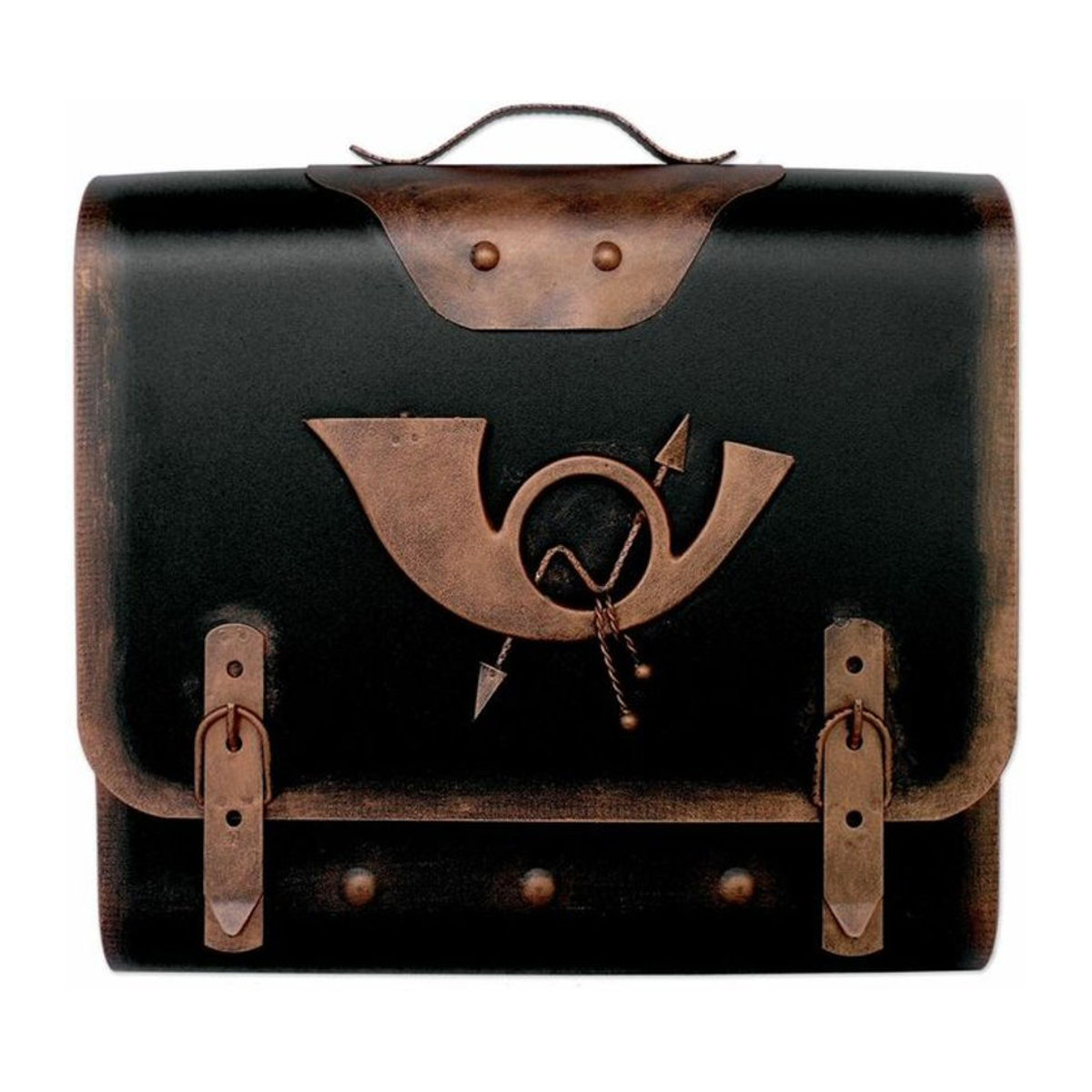 HMF Briefkasten Alter Schulranzen mit Posthorn PH3 in Kupfer, B: 40 cm, H: 40 cm, T: 9 cm - Bild 1