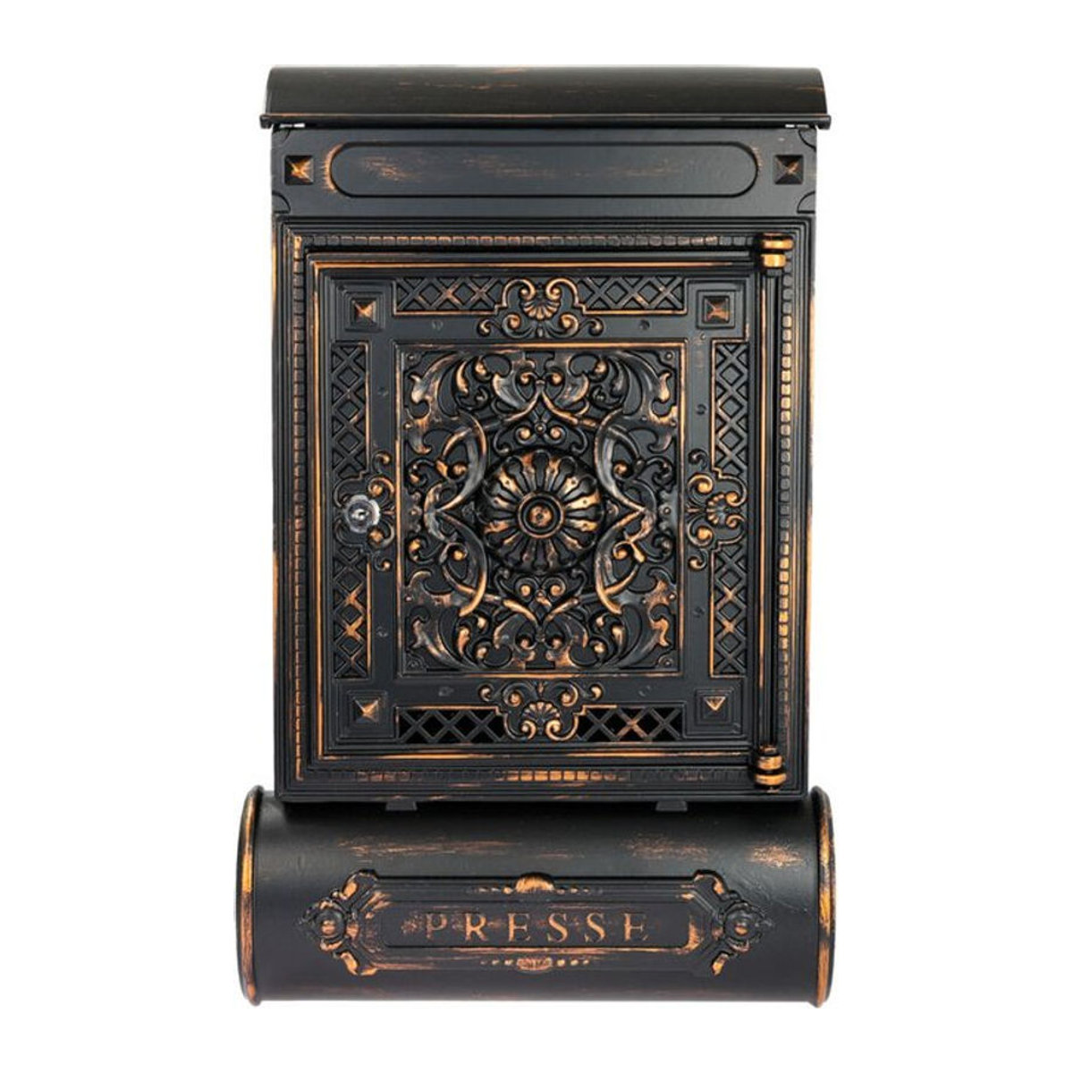HMF Briefkasten Antik mit Zeitungsfach aus Metall in Schwarz-Kupfer, B/H/T: 57 x 35 x 10 cm - Bild 1