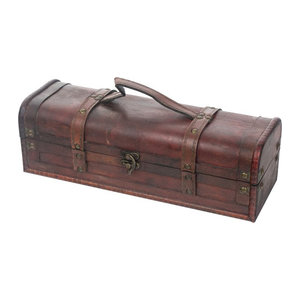 HMF Vintage Deko Geschenkbox aus Holz in Braun für eine Weinflasche im Querformat