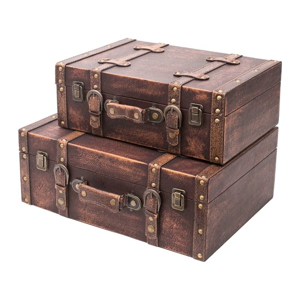 HMF VKO103 Vintage Koffer aus Holz und Leder, 2er Set, Braun, Deko Klassik - Bild 1