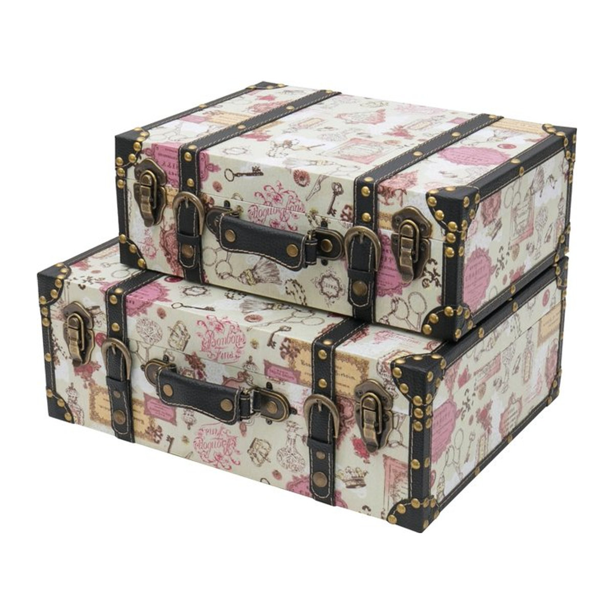 HMF VKO105 Vintage Koffer aus Holz im 2er Set, mehrfarbig, Deko im Barock-Stil - Bild 1