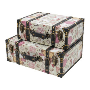 HMF VKO105 Vintage Koffer aus Holz im 2er Set, mehrfarbig, Deko im Barock-Stil
