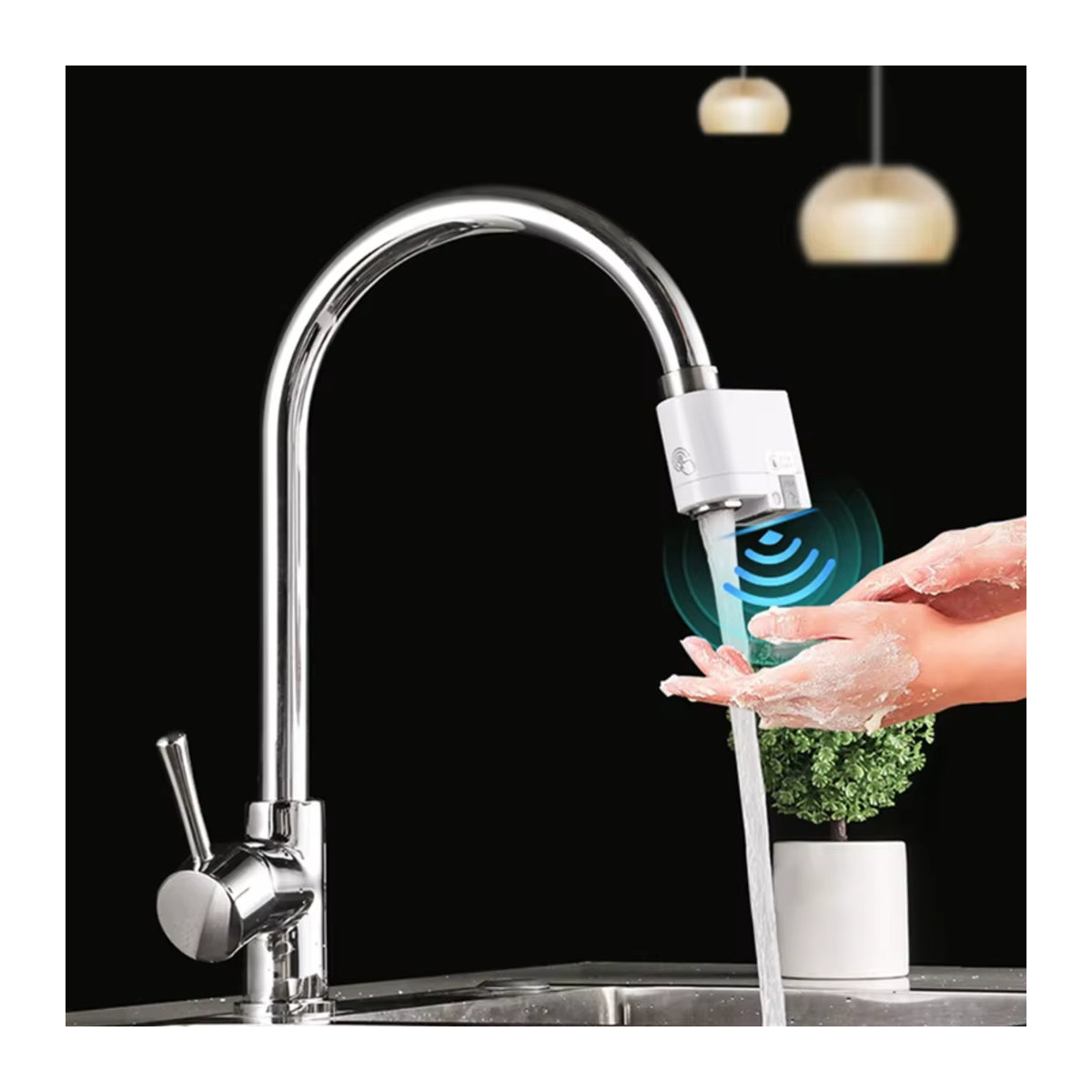 HNGCHOIGE Smart Sensor Wasserhahn mit Infrarot-Sensor für Küche und Badezimmer, Weiß, Minimalistisches Design - Bild 2
