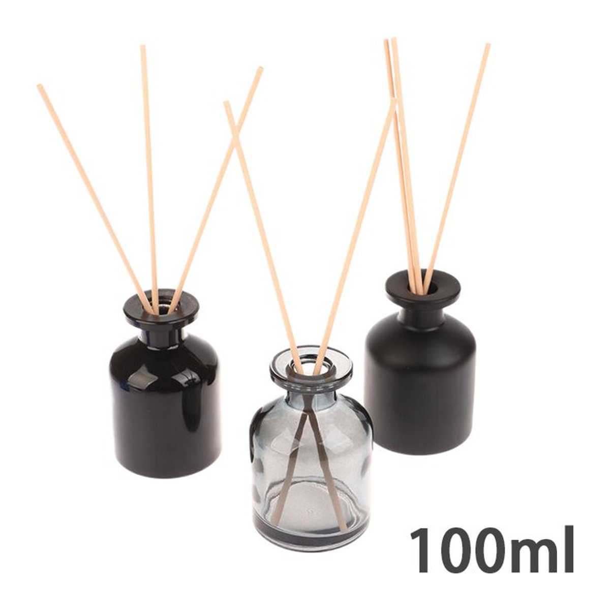 HNKMP Aromatherapie Diffusor aus Glas mit Rattan Sticks, 100ml, Schwarz/Grau, minimalistisches Design für Büro und Zimmer - Bild 1