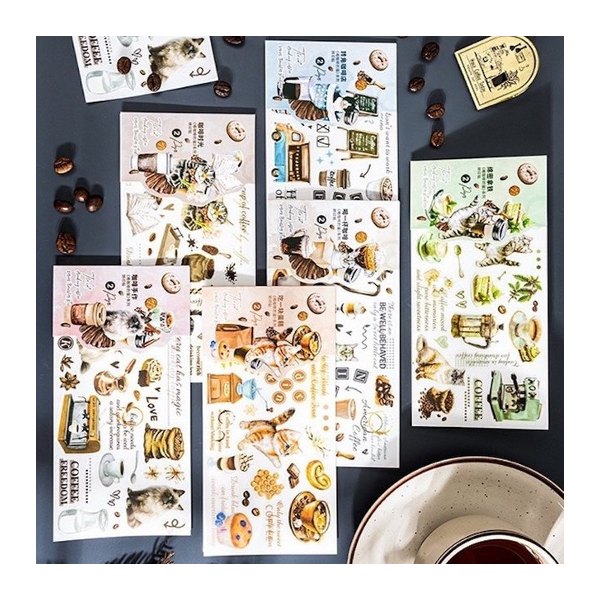 Hobbisland Kaffee-Katze Transferaufkleber für Scrapbooking und Bastelbedarf, Beige und Mehrfarbig, Vintage Design - Bild 1