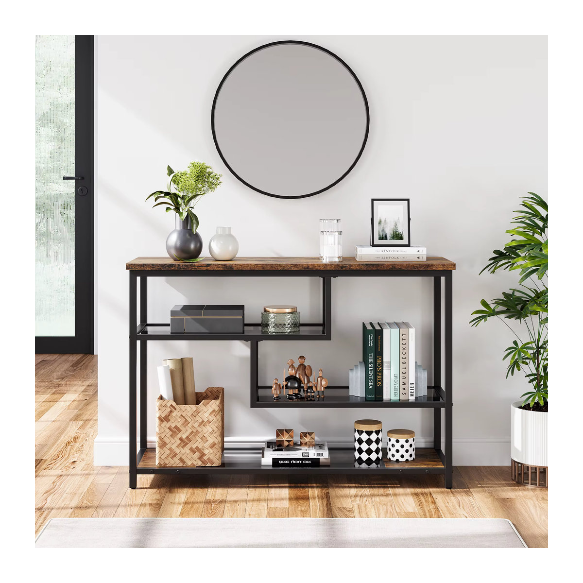 HobbyLane Konsolentisch in Vintage Brown mit Glasablage und Metallrahmen, 4-stufiger schmaler Sofatisch für den Eingangsbereich oder das Wohnzimmer - Bild 4