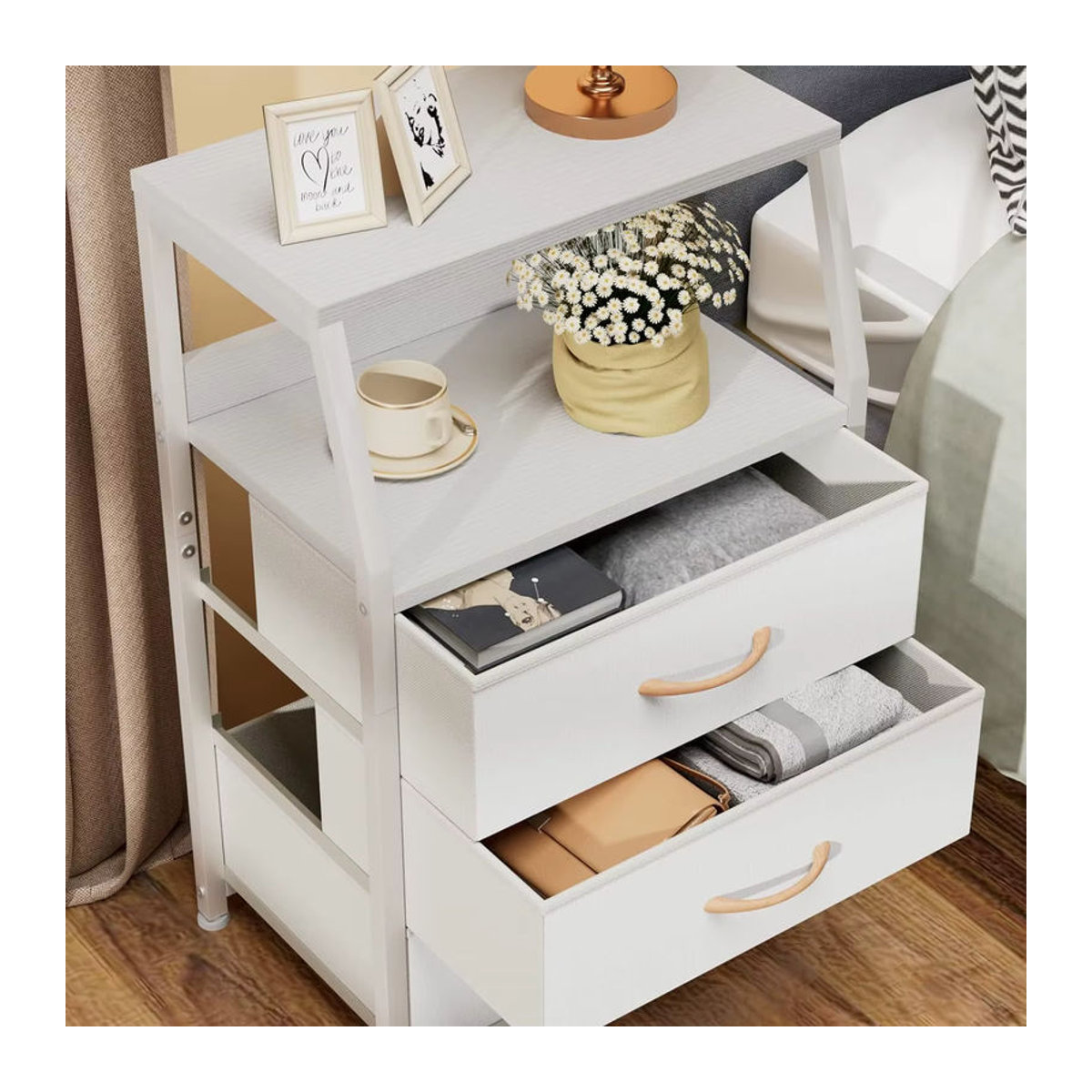 HobbyLane Stoffkommode als Nachttisch mit 3 Schubladen, Modern, Schwarz/Weiß, H x B x T: 72 x 30 x 40 cm - Bild 3