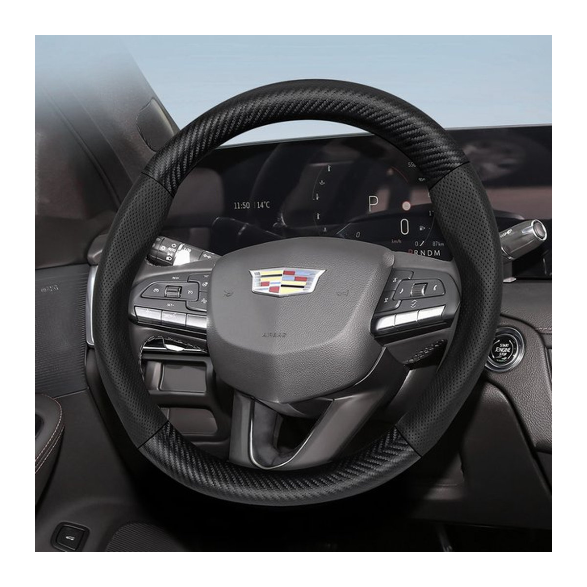Hocasen Lenkradbezug aus Leder mit Carbon-Optik in Schwarz für Cadillac Modelle - Bild 1