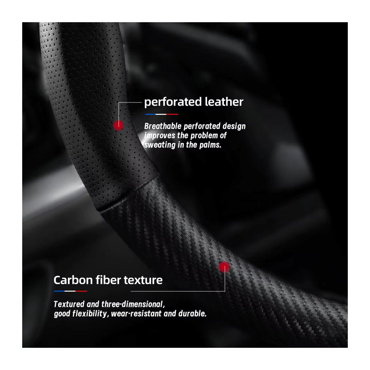 Hocasen Lenkradbezug aus Leder mit Carbon-Optik in Schwarz für Cadillac Modelle - Bild 3