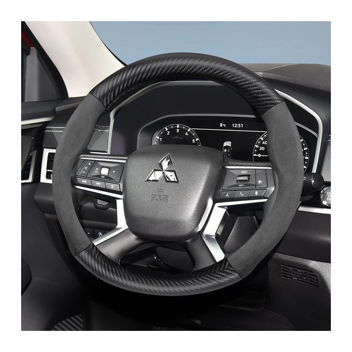 Hocasen Lenkradbezug in Carbon-Optik aus Leder für Mitsubishi in Schwarz - Bild 1