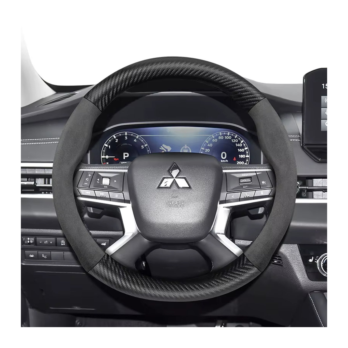 Hocasen Lenkradbezug in Carbon-Optik aus Leder für Mitsubishi in Schwarz - Bild 3