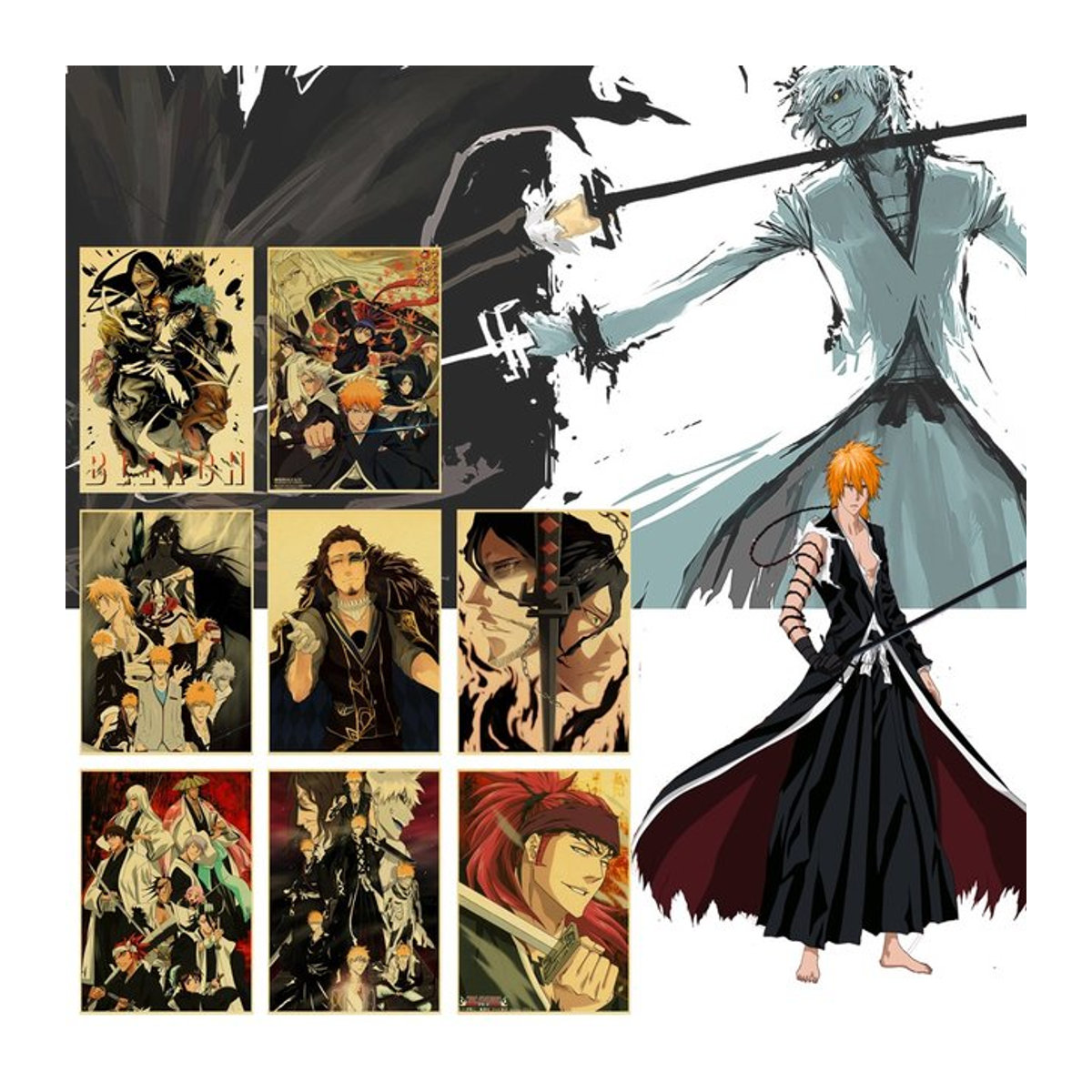 Hochauflösendes japanisches Anime-Wandposter Bleach Ichimaru Gin und Byakuya als dekorative Malerei in Hochformat und Mehrfarbig auf Papier - Bild 1