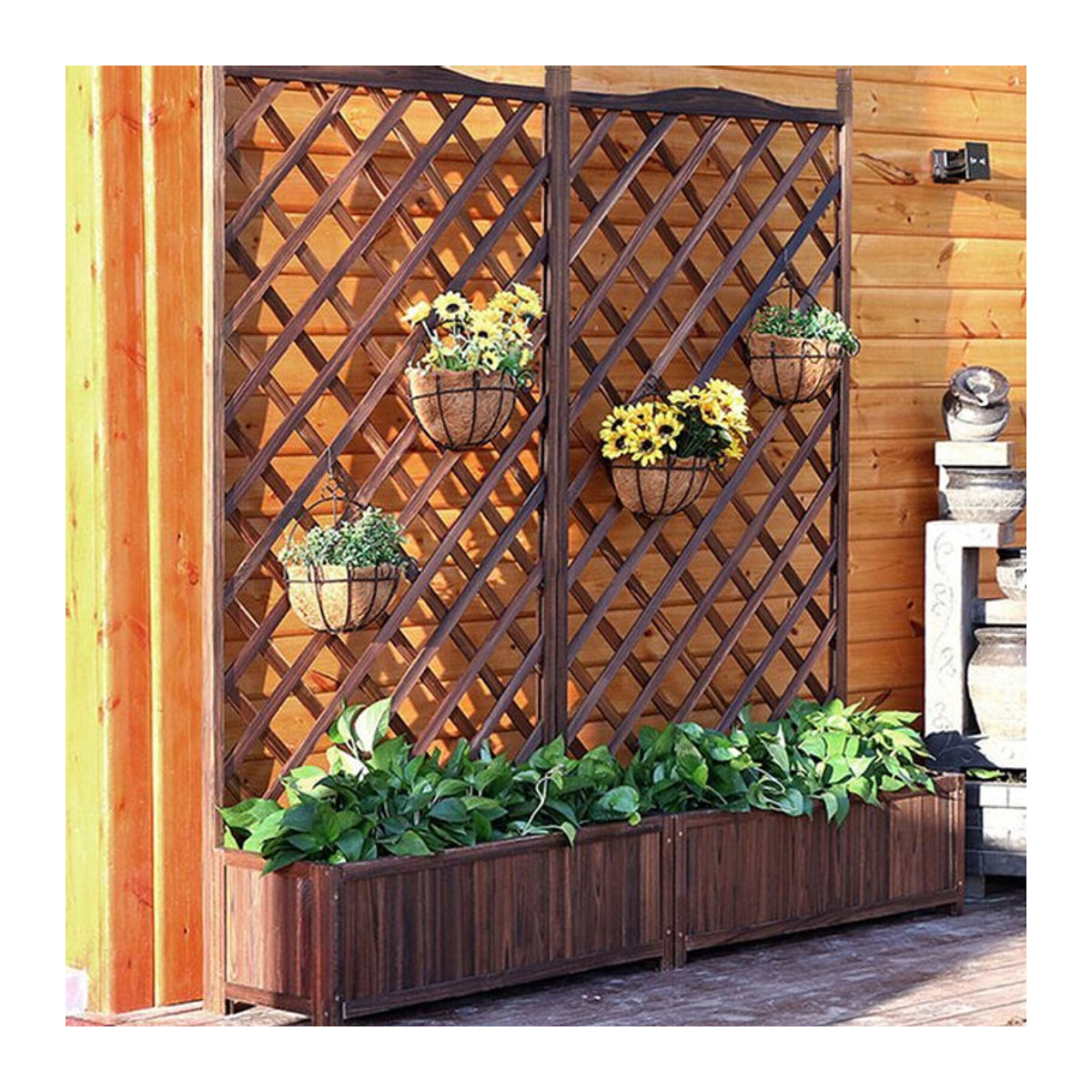 Hochbeet aus Holz mit Spalier und Stützgitter in Braun für den Garten und die Terrasse - Bild 1