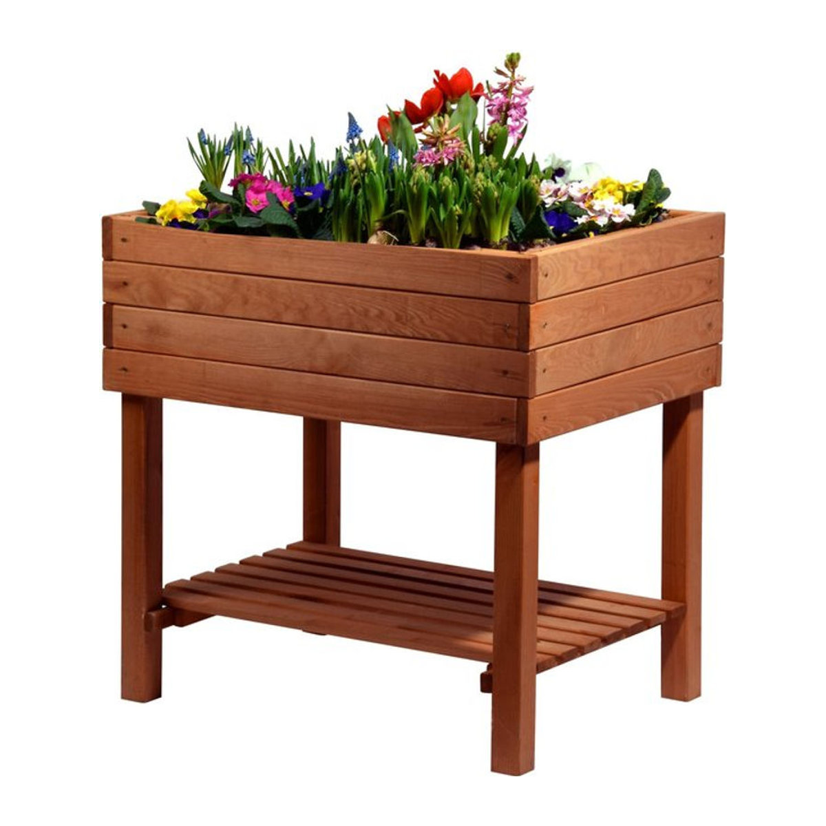 Hochbeet Kubus mit Ablage und Pflanzfolie aus Holz, braun, B/T/H: 80 x 60 x 80 cm - Bild 1