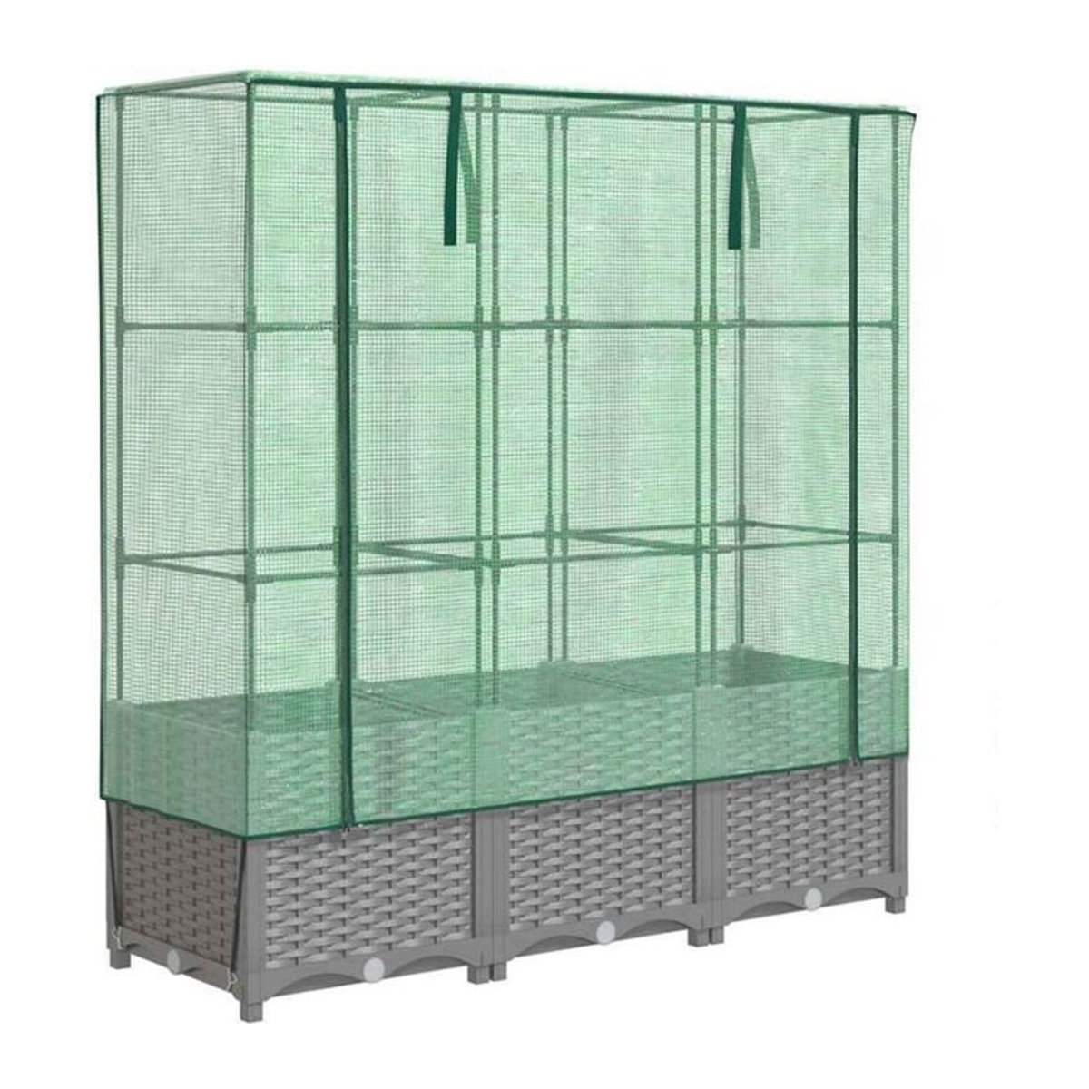 Hochbeet mit Gewächshaus-Aufsatz in Rattan-Optik von vidaxl, Farbe: Grau/Grün, B/T/H: 120 x 40 x 138 cm - Bild 1
