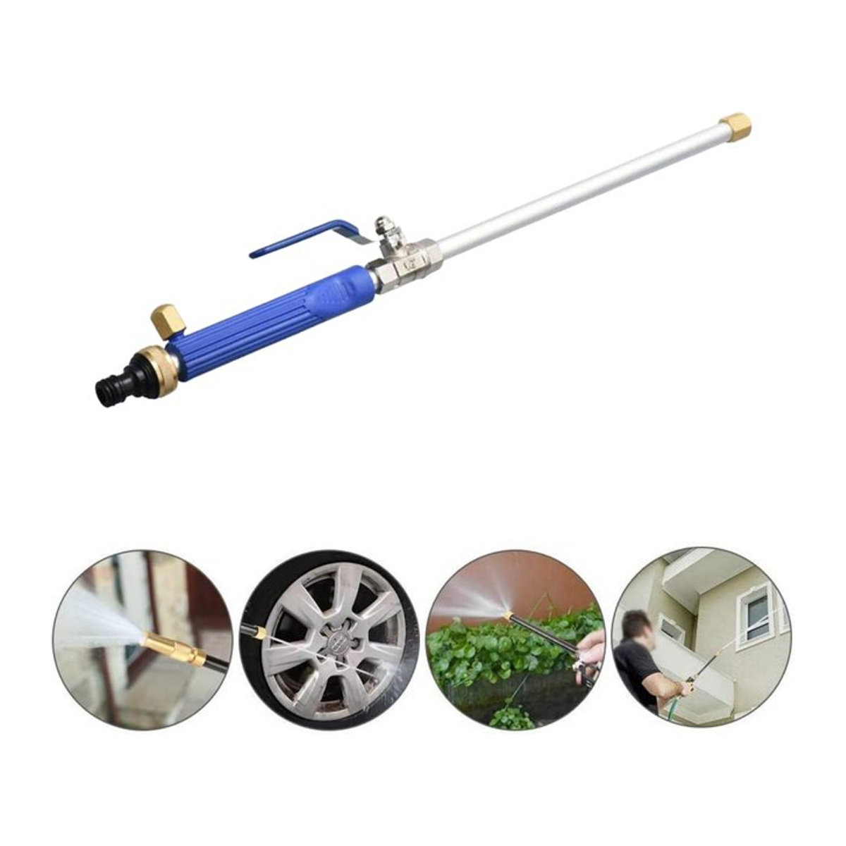 Hochdruck-Wasserpistole als Gartenschlauchsprüher und Autowaschstab in Blau aus Kunststoff - Bild 1