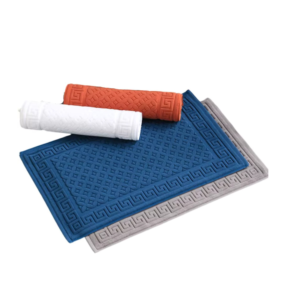 Hochwertige Badematte aus Baumwolle von inyahome in Blau oder Orange, rechteckig und saugstark - Bild 3