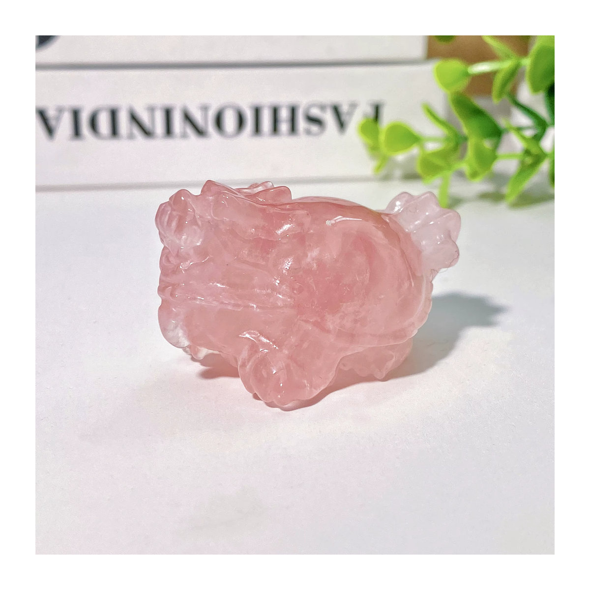Hochwertige Drachenschildkröte aus Rosenquarz als Dekoration aus Naturkristall in Rosa - Bild 4