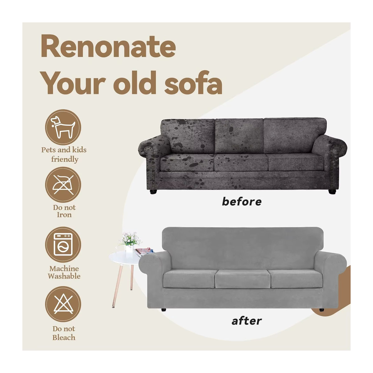 Hochwertige Samt-Sofabezüge als elastische Schonbezüge für Chesterfield-Sofas in Braun und Grau - Bild 3